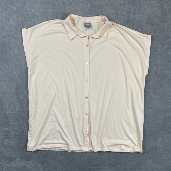 J. Jill Size M Pima Cotton Blend Button Down Boxy Minimalist Cap Sleeve Top — photo 2
